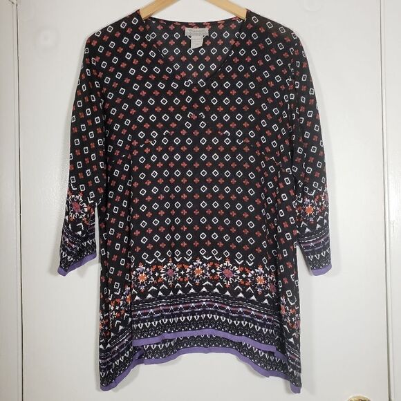 World Market Boho Print Flowy 3/4 Sleeve Tunic Blouse Size S/M - Picture 1 of 5